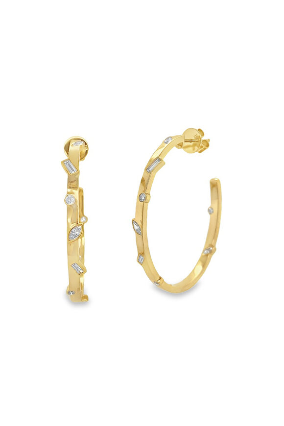 Ruchi 18k Yellow Gold Mixed Shaped Diamond Hoops