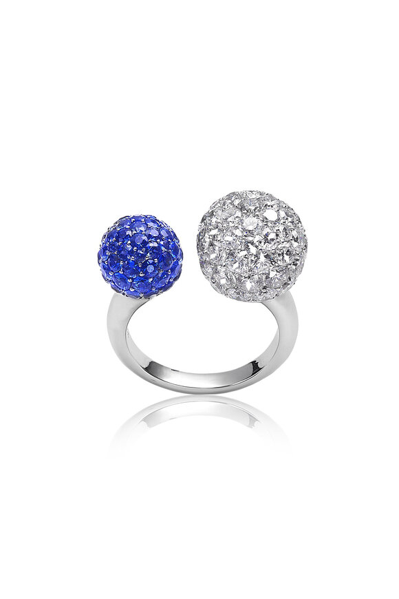 Nam Cho Diamond & Sapphire Double Stack Cocktail RIng