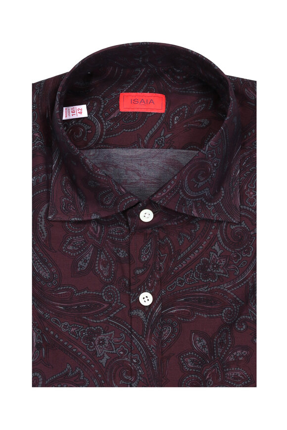 Isaia Dark Purple Paisley Sport Shirt - view 1