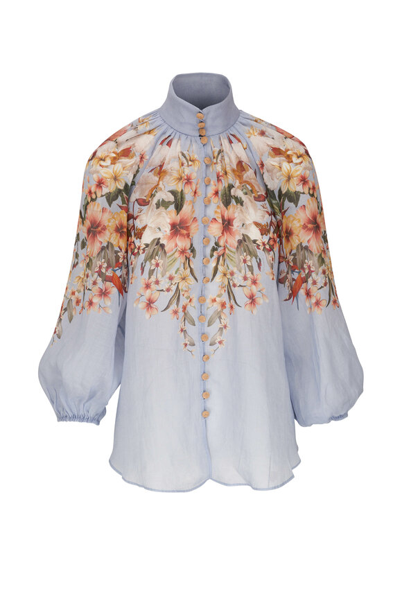 Zimmermann - Lexi Blue Palm Billow Blouse 