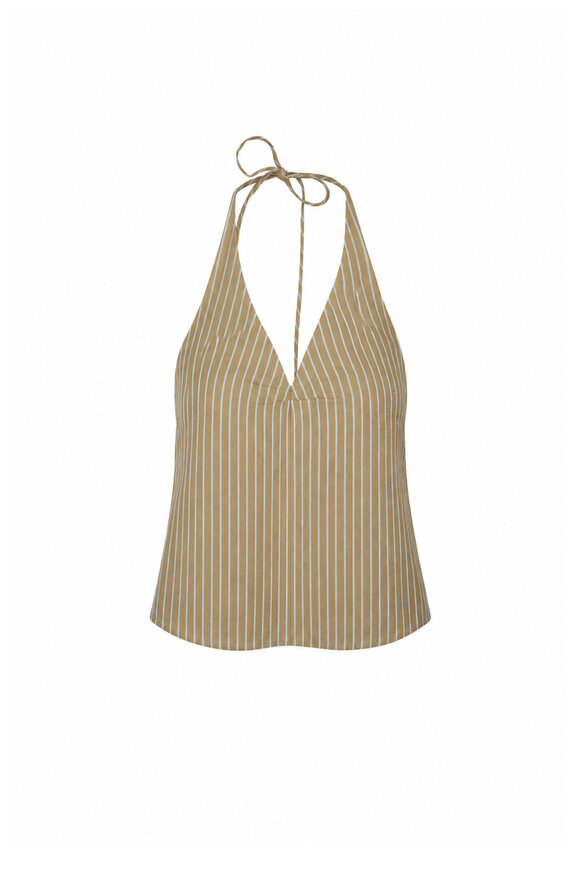 Staud Corso Porto Stripe Linen Halter Tie Top - view 1
