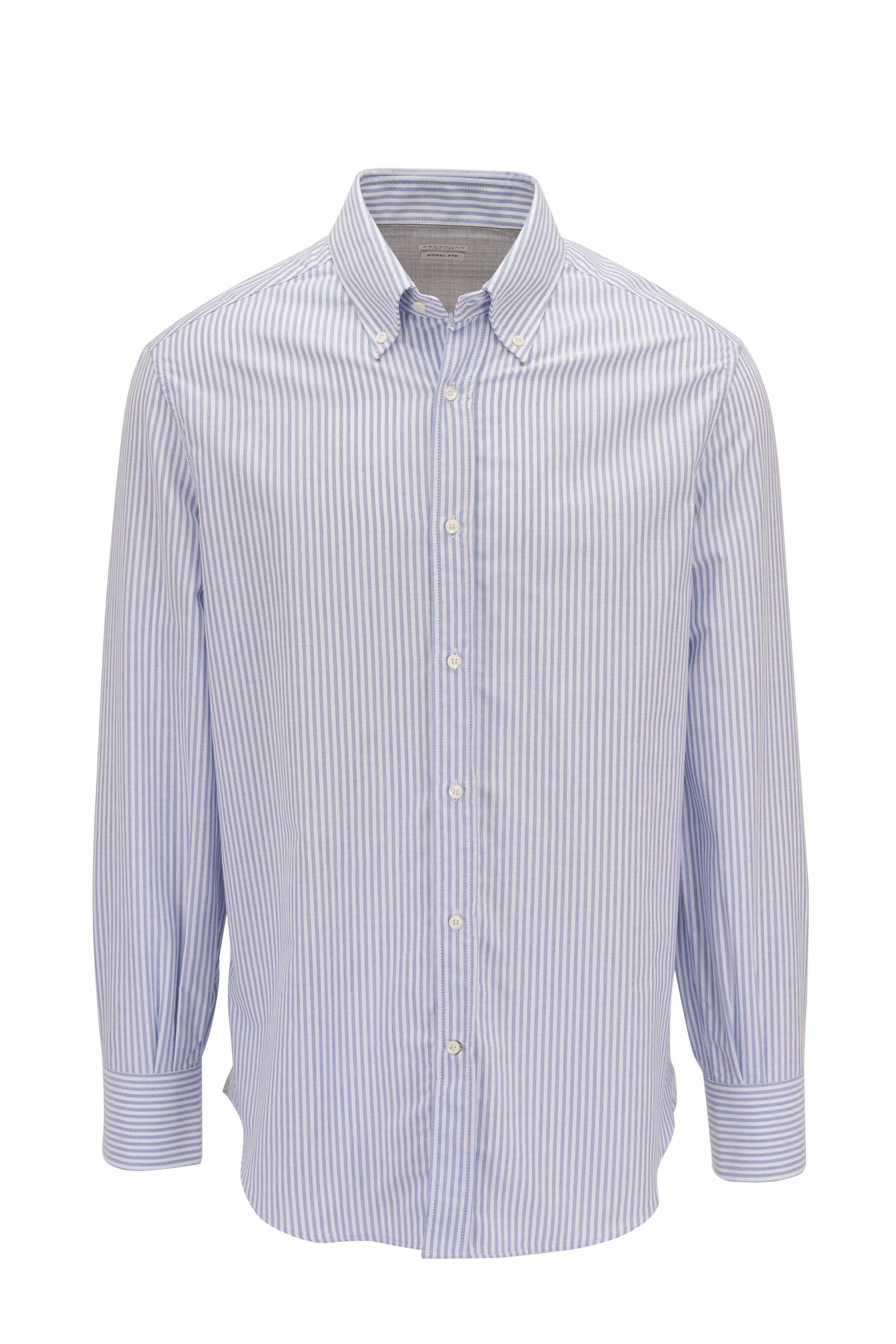 Brunello Cucinelli - Blue and White Oxford Striped Sport Shirt