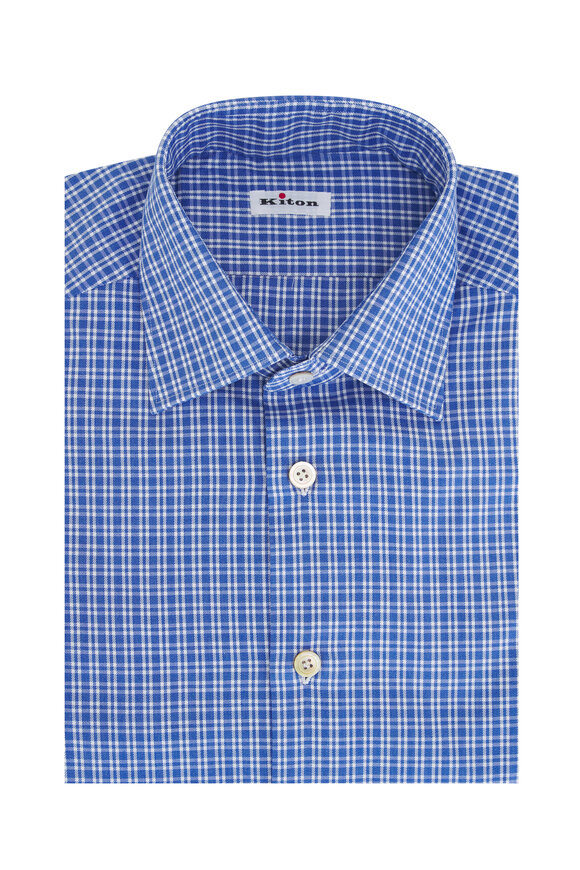 Kiton Blue Check Cotton Dress Shirt