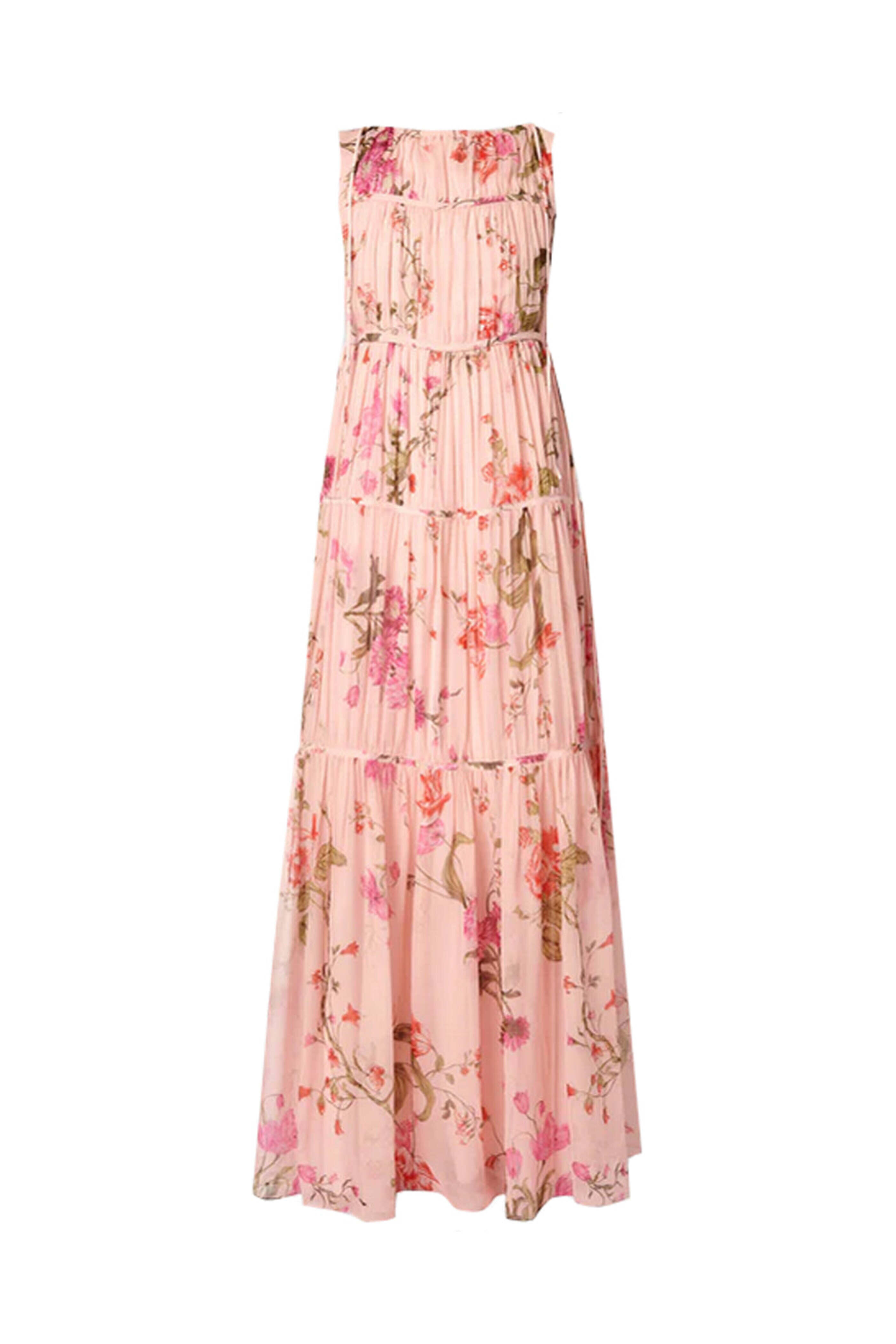 Erdem - Ballet Pink Sleeveless Tiered Tie Gown
