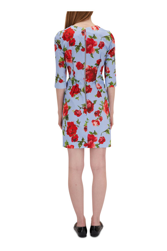 Carolina Herrera - Floral Sky Blue Three-Quarter Sleeve Mini Dress