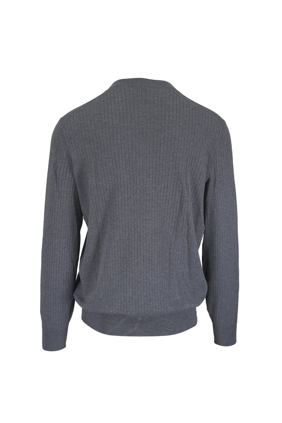 Brunello Cucinelli Dark Gray Cotton Crewneck Ribbed Sweater - view 4
