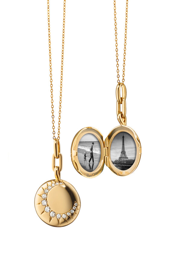 Monica Rich Kosann 18k Yellow Gold Round Sun Locket Necklace