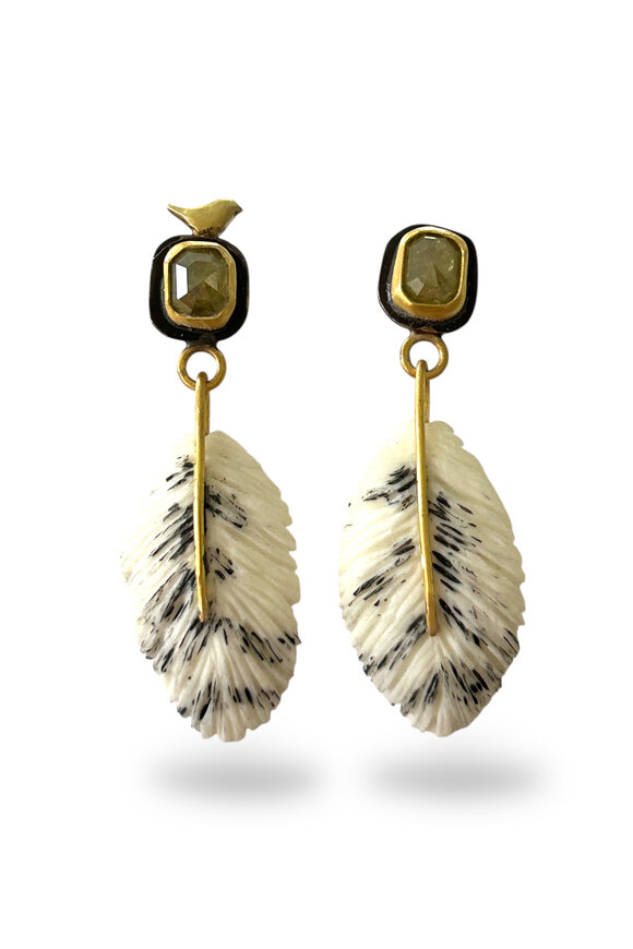Rock House Owl Feather Diamond Earrings