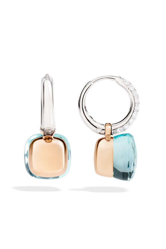 Pomellato 18k Rose Gold Blue Topaz & Diamond Nudo Earring - view 3