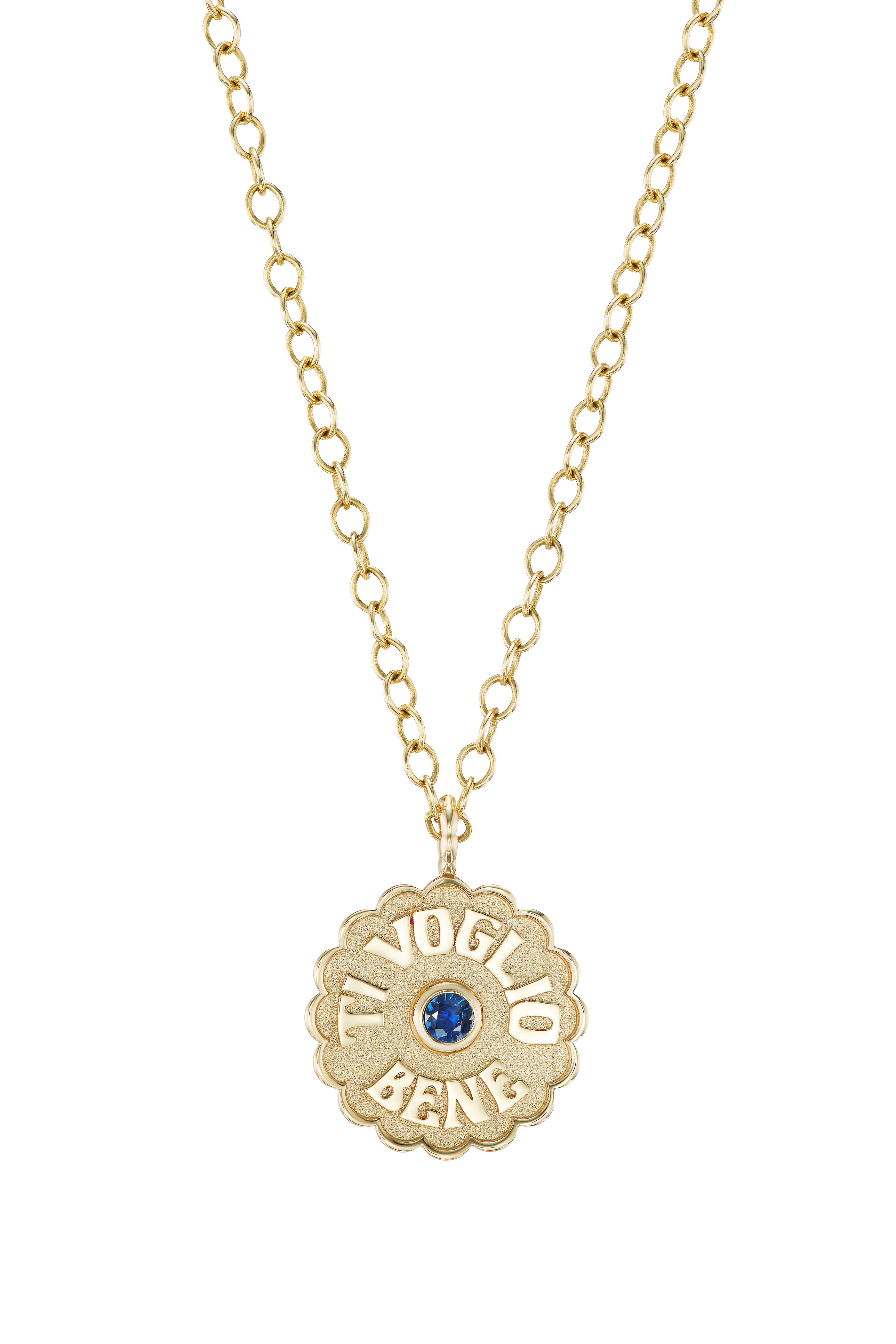 Marlo Laz - 14k Gold Ti Voglio Bene Blue Sapphire Pendant