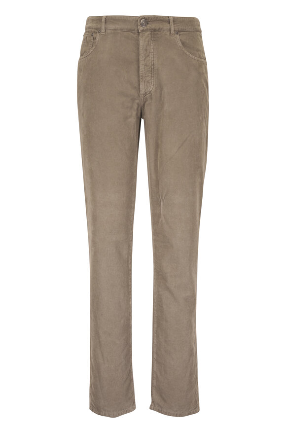 Brunello Cucinelli Taupe Fine Wale Corduroy Five Pocket Pant - view 1