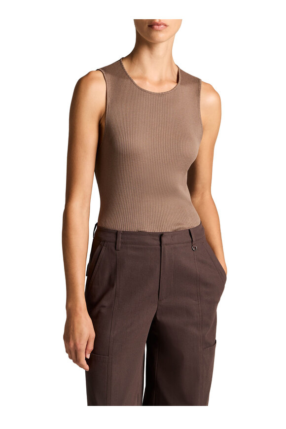 Vince Taupe Haze Ribbed Cotton Tank - view 2