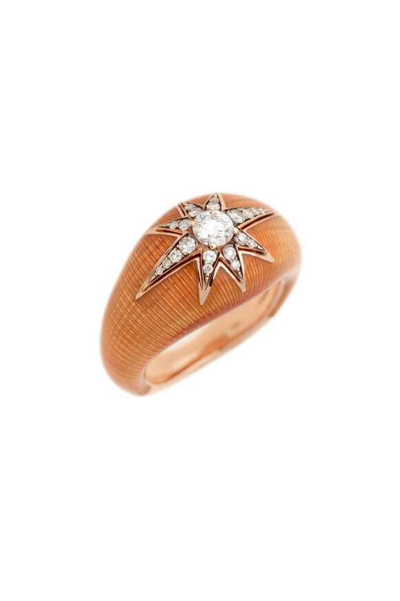 Selim Mouzannar - Orange Enamel & Diamond Ring