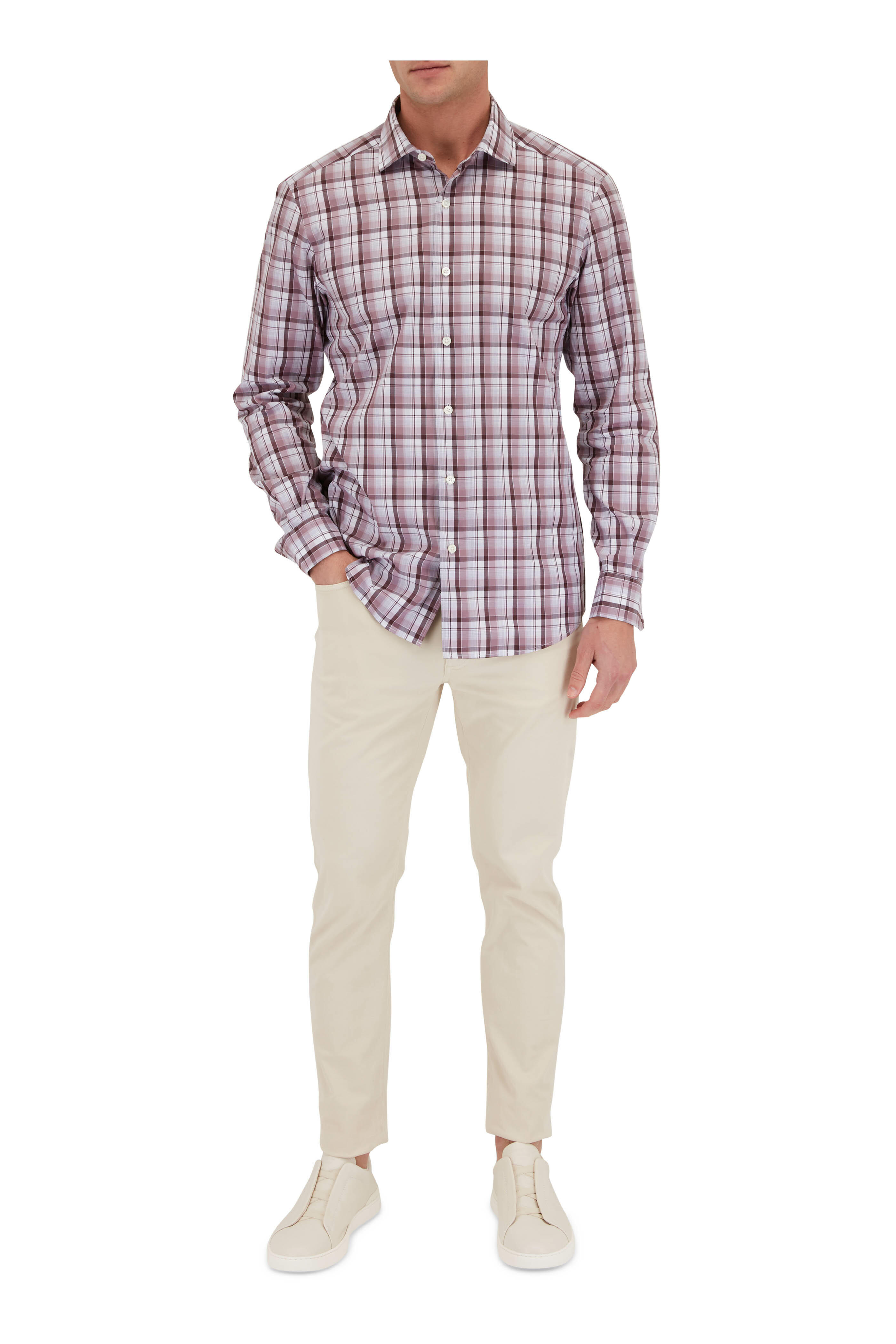 Zegna - Pink Plaid Cotton Sport Shirt
