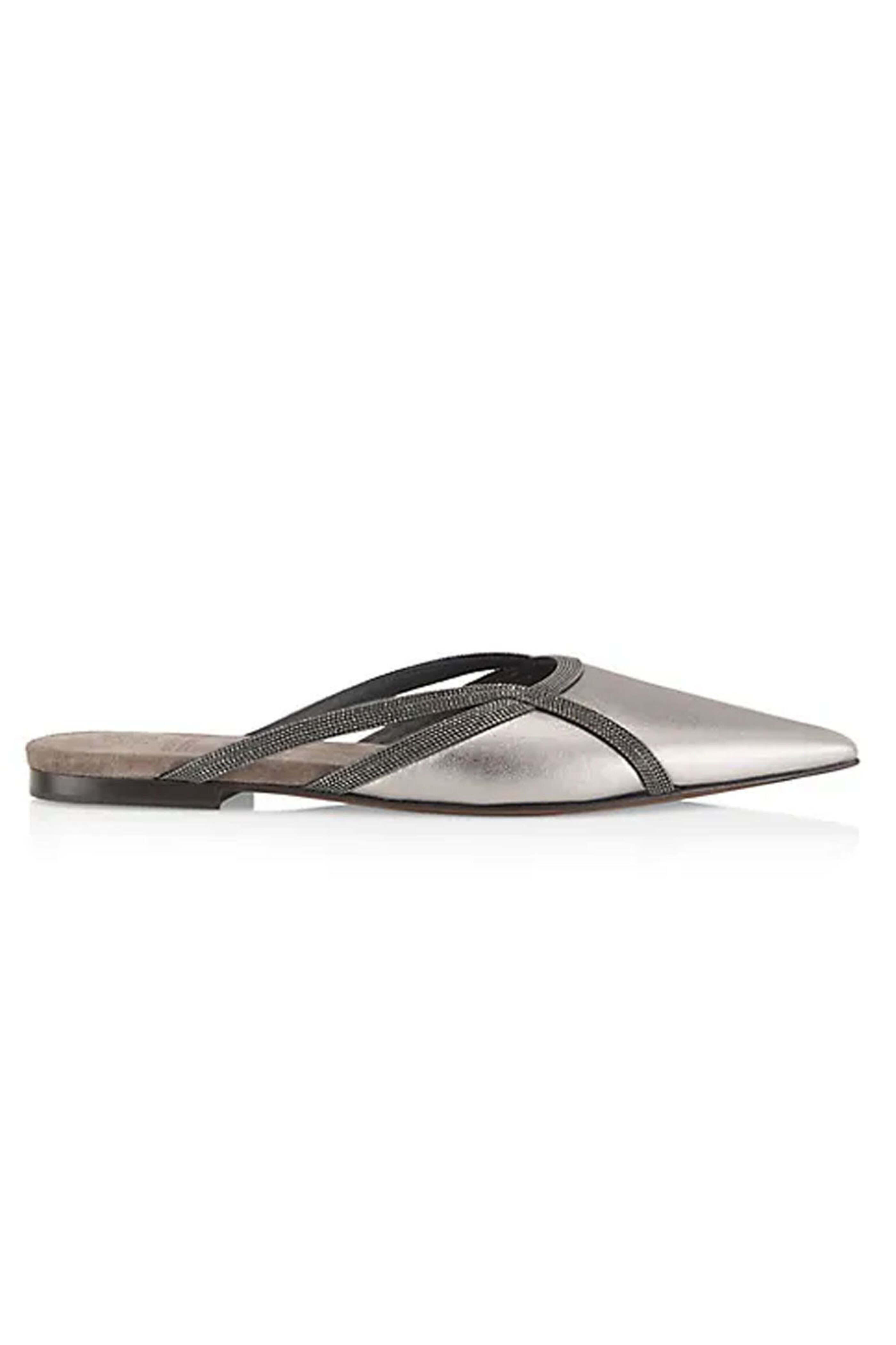 Brunello Cucinelli - Monili Metallic Leather Mules in Silver