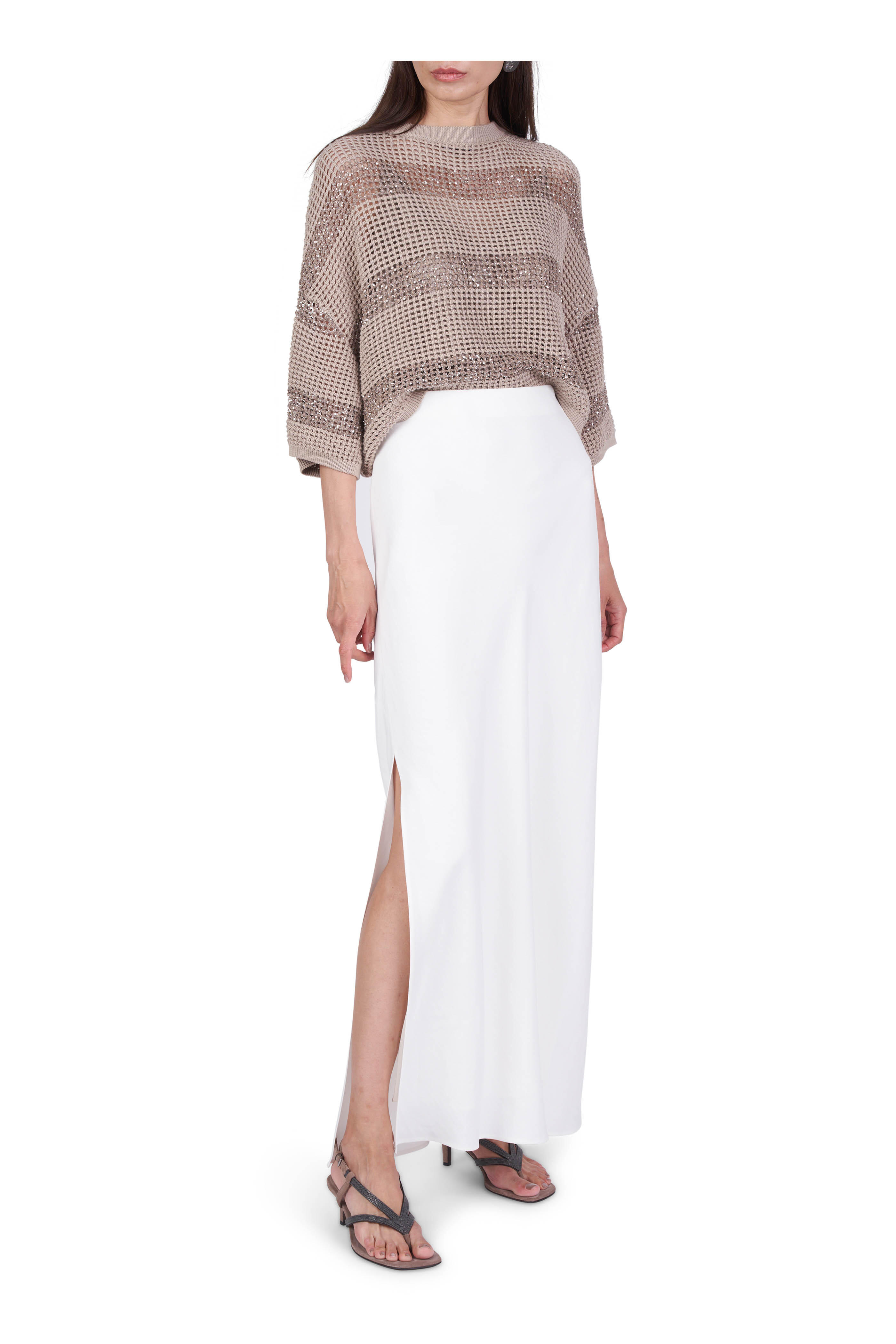 Brunello Cucinelli - White Slit Maxi Skirt