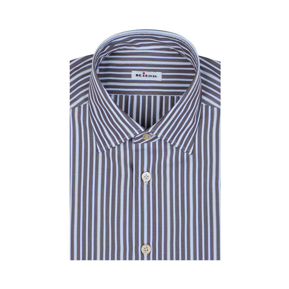 Kiton Brown And Blue Stripe Dress Shirt Mitchell Stores 