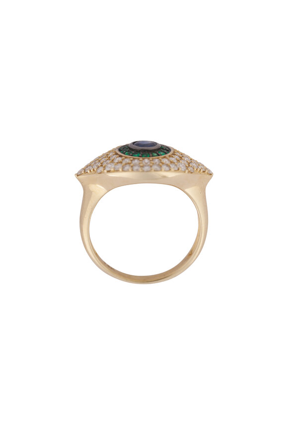 Kai Linz 14k Yellow Gold Diamond Emerald Blue Sapphire Ring - view 2