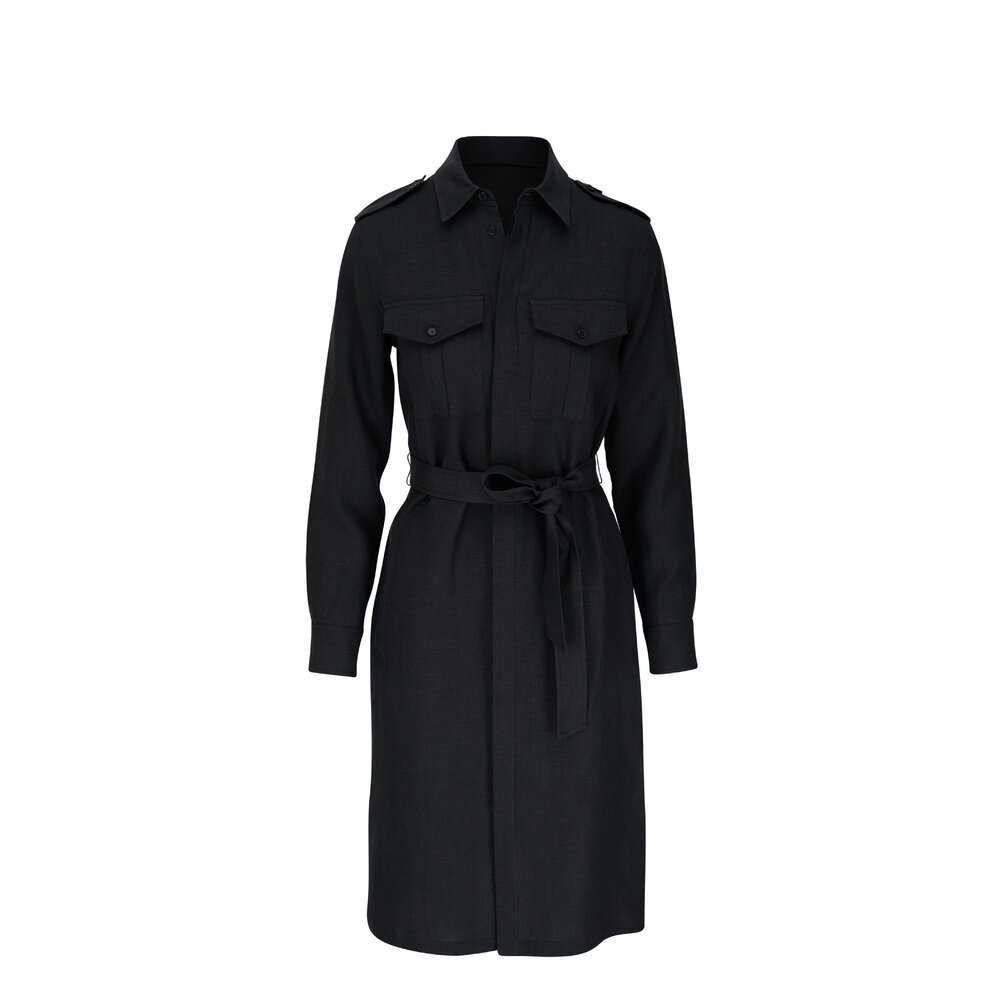 black one shoulder long sleeve maxi dress Trench Dress Black – TRES