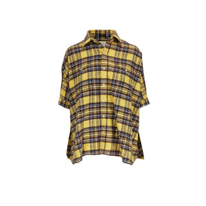 トップス PWA PLAID BALOON SHIRT mustard XL Yellow White Navy Buffalo Plaid Flannel Shirt Unisex Long