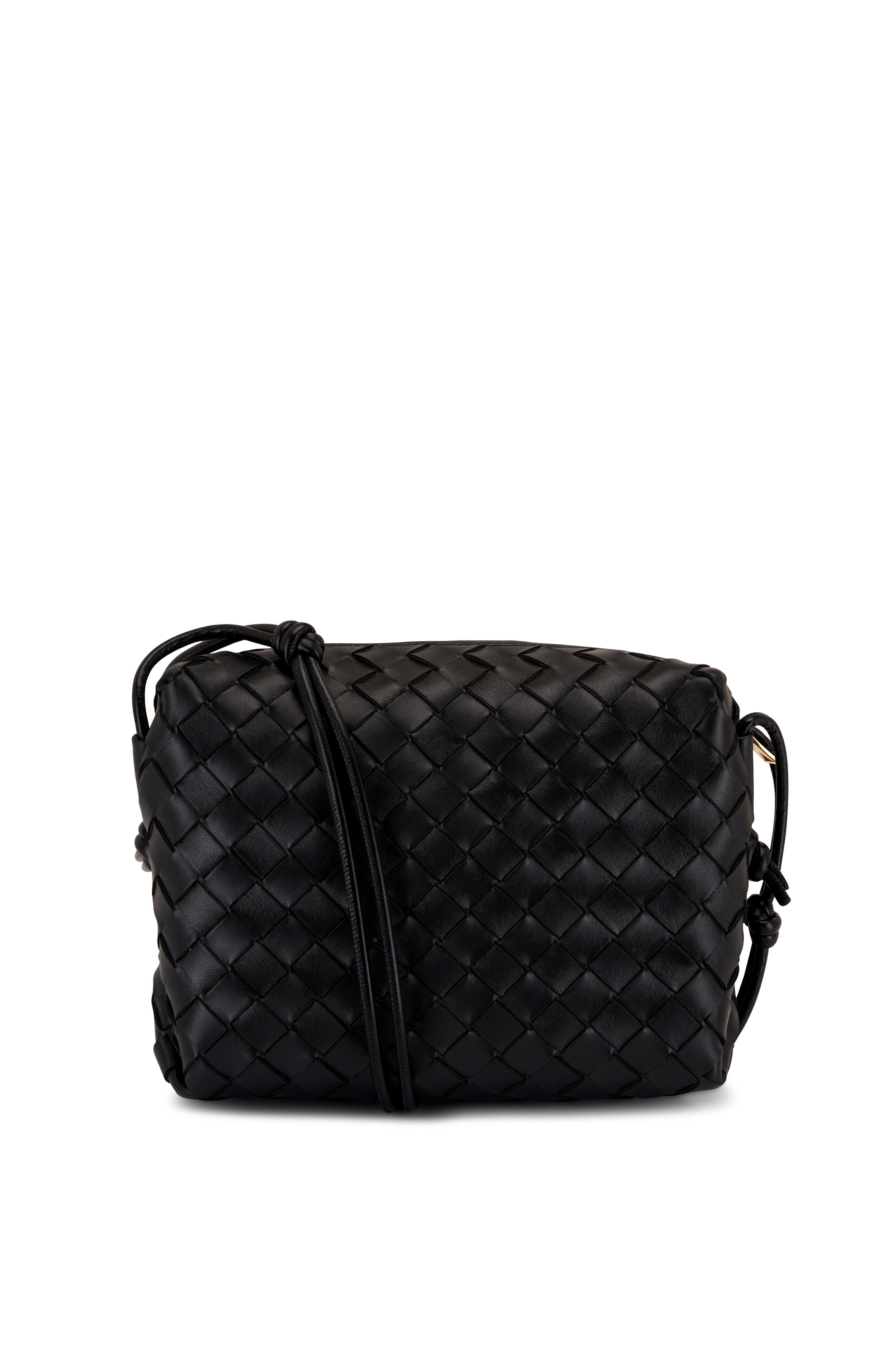 Bottega Veneta Small Loop Camera Bag Black Intrecciato Leather Cross Body  Bag