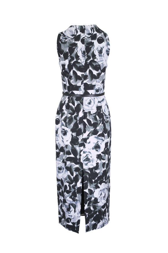 Michael Kors Collection Pewter Floral Belted Sheath Dress - view 3