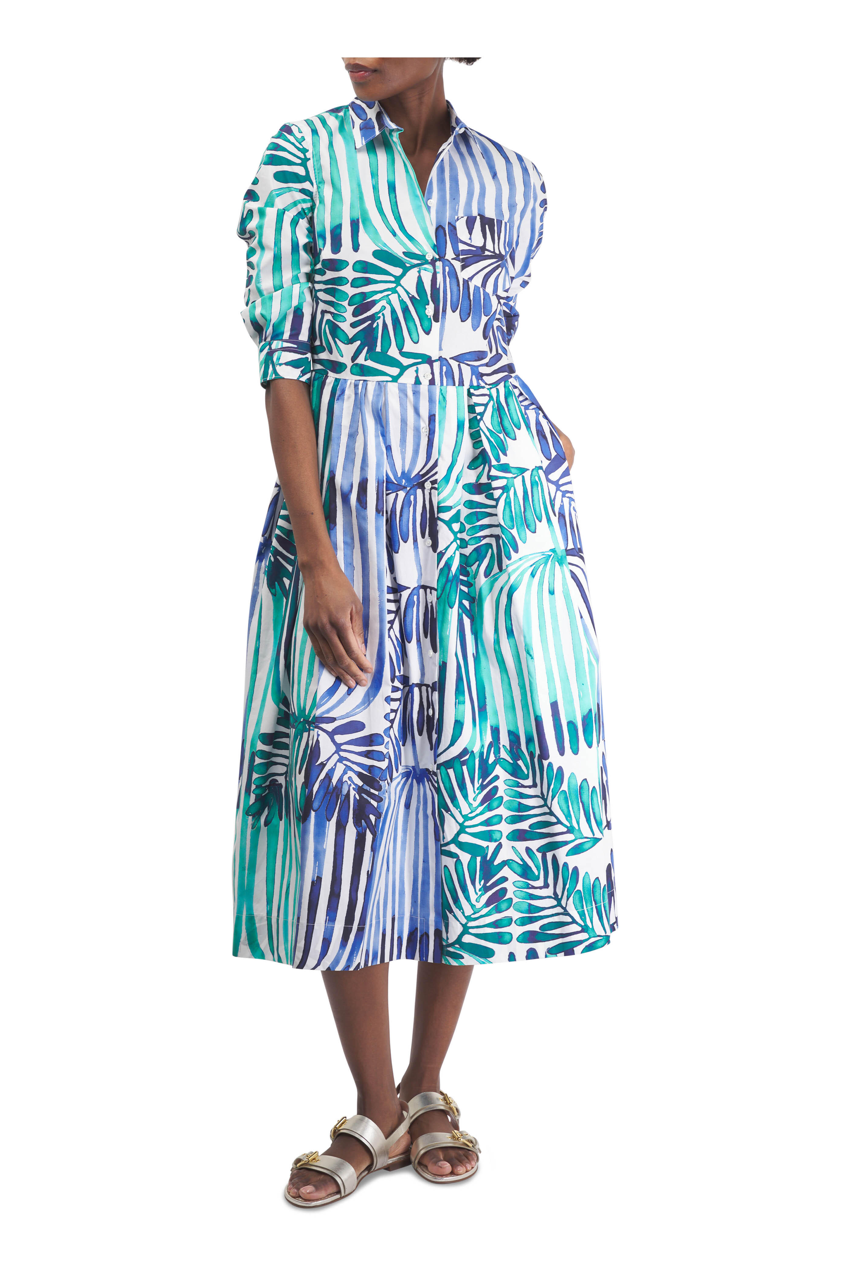 Sara Roka - Nidina Elbow Sleeve Multicolor Print Midi Dress