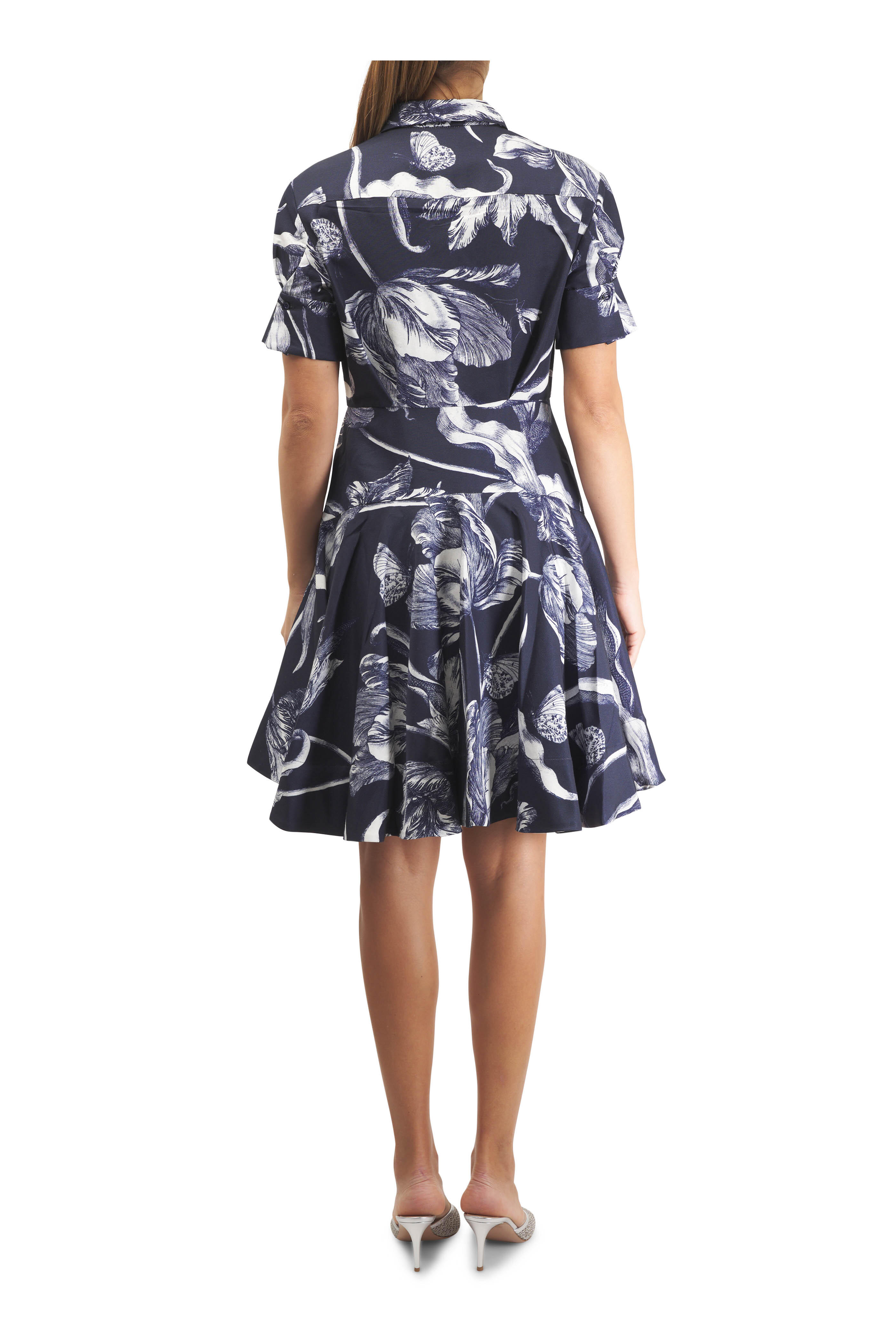Erdem - Blue Botanical Engraving Mini Shirt Dress