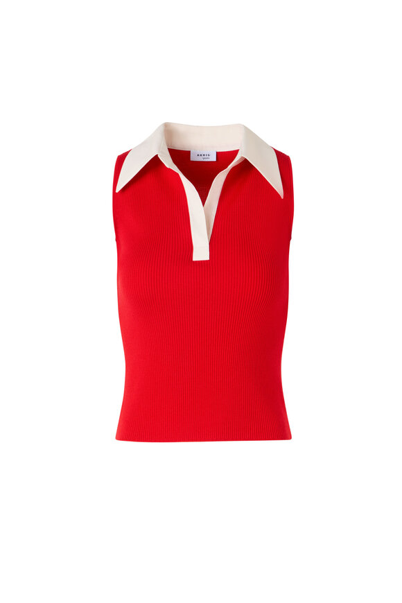 Akris Punto Red & White Sleeveless Polo Knit Tank - view 1