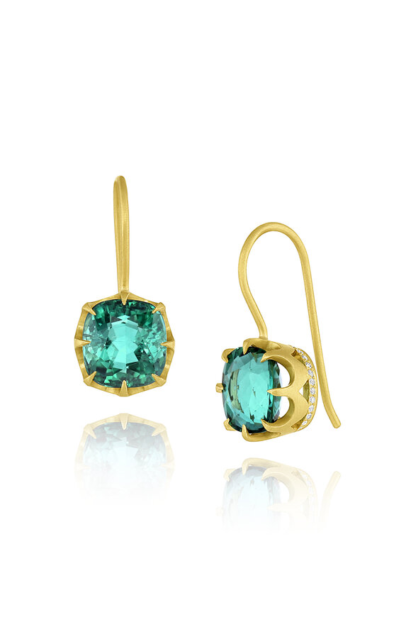 Leigh Maxwell 18k Yellow Gold Green Tourmaline Crown Earrings - view 1