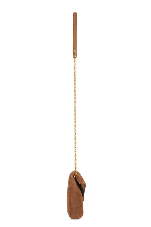 Saint Laurent Small Cassandre Caramel Suede Chain Pouch - view 3