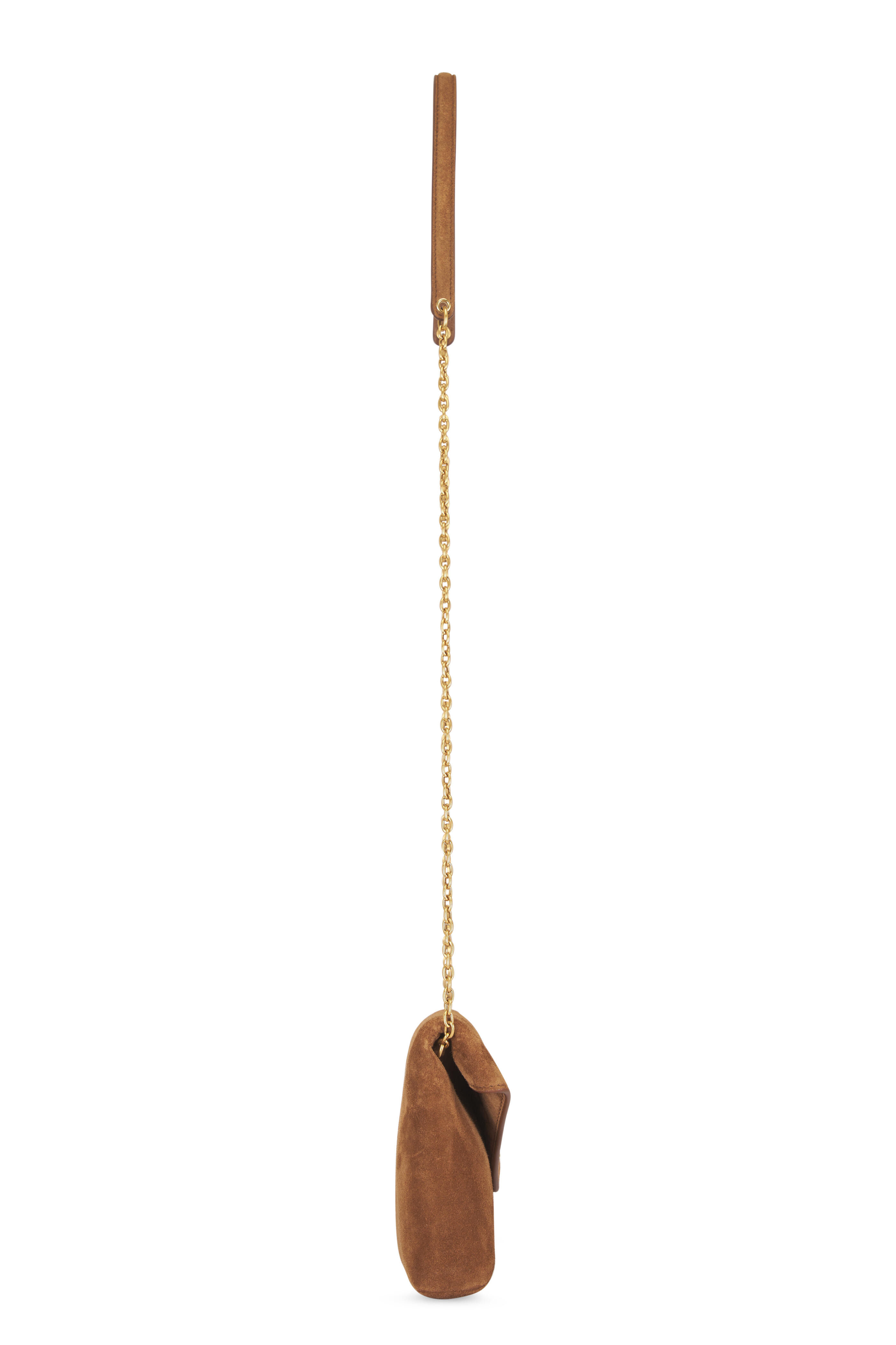 Saint Laurent - Small Cassandre Caramel Suede Chain Pouch - view 3