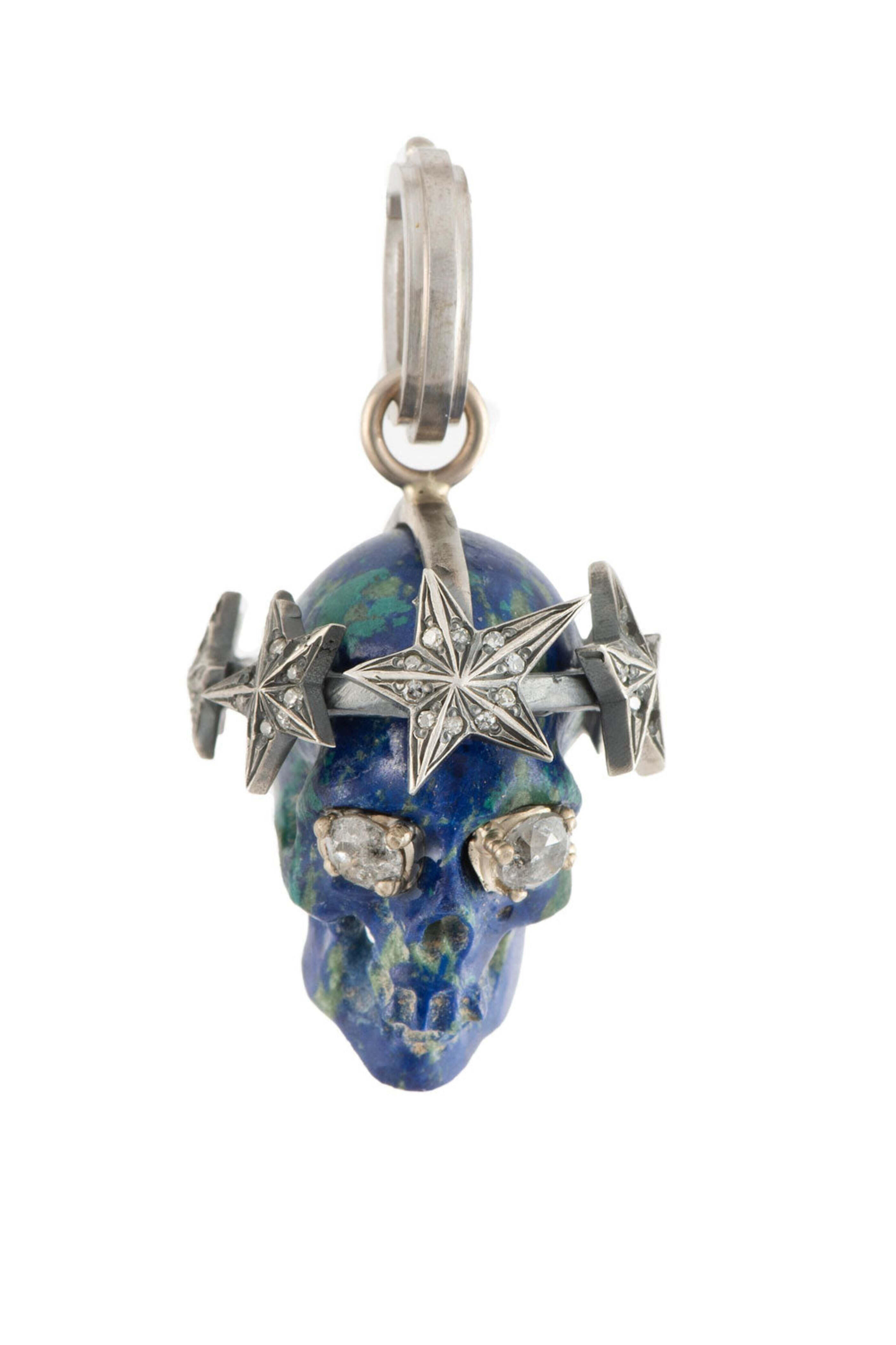 Sylva & Cie - Grey Diamond and Lapis Super Star Skull Pendant