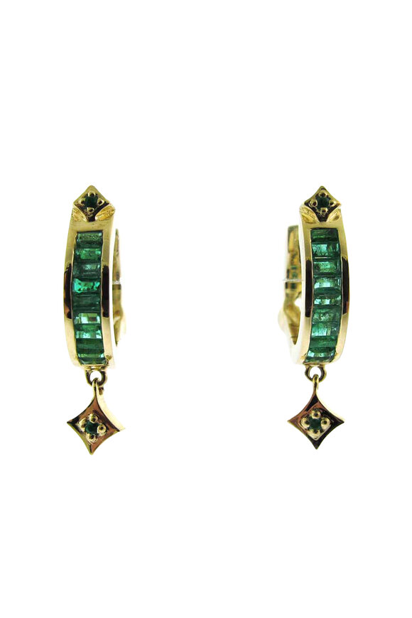 Loree Rodkin Emerald Charm Drop Hoop Earrings - view 1