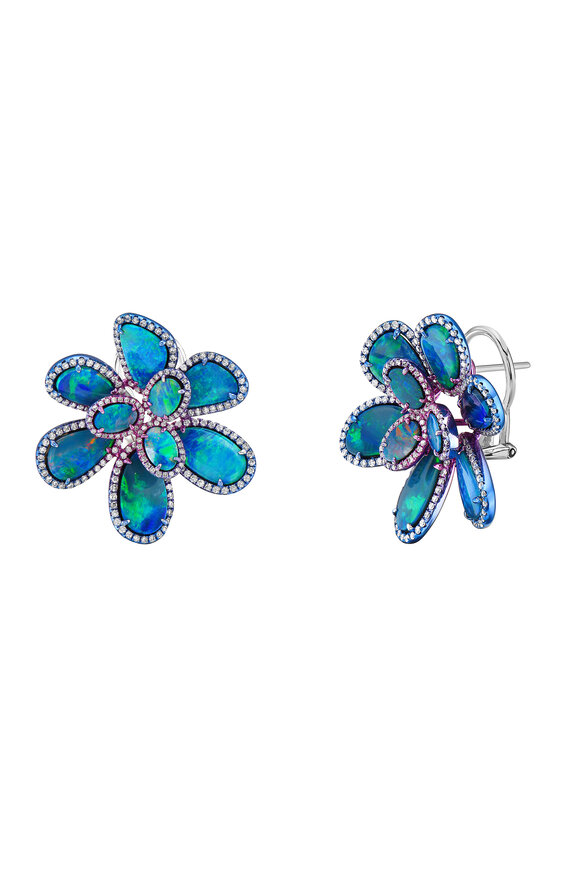 Ruchi 18k White Gold Aurora Blue Opal & Diamond Earring - view 1