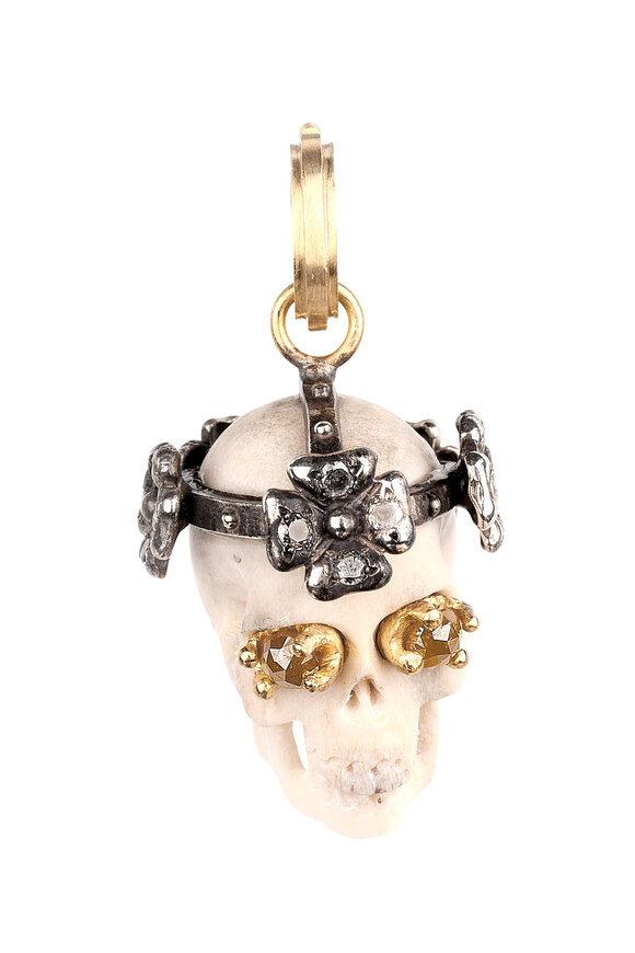 Sylva & Cie - 18K Antler & Diamond Skull Pendant