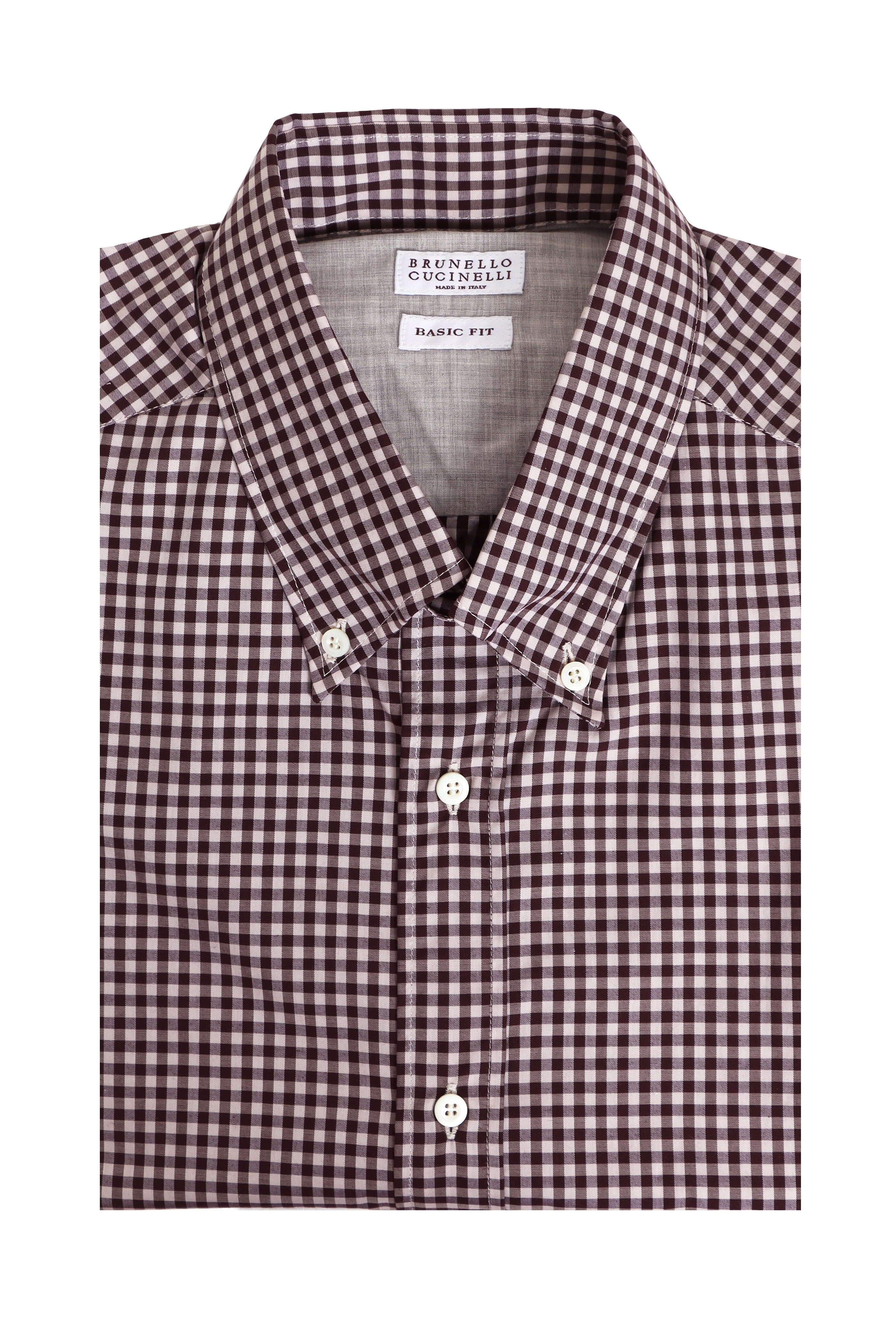 Brunello Cucinelli - Brown Gingham Plaid Cotton Sport Shirt