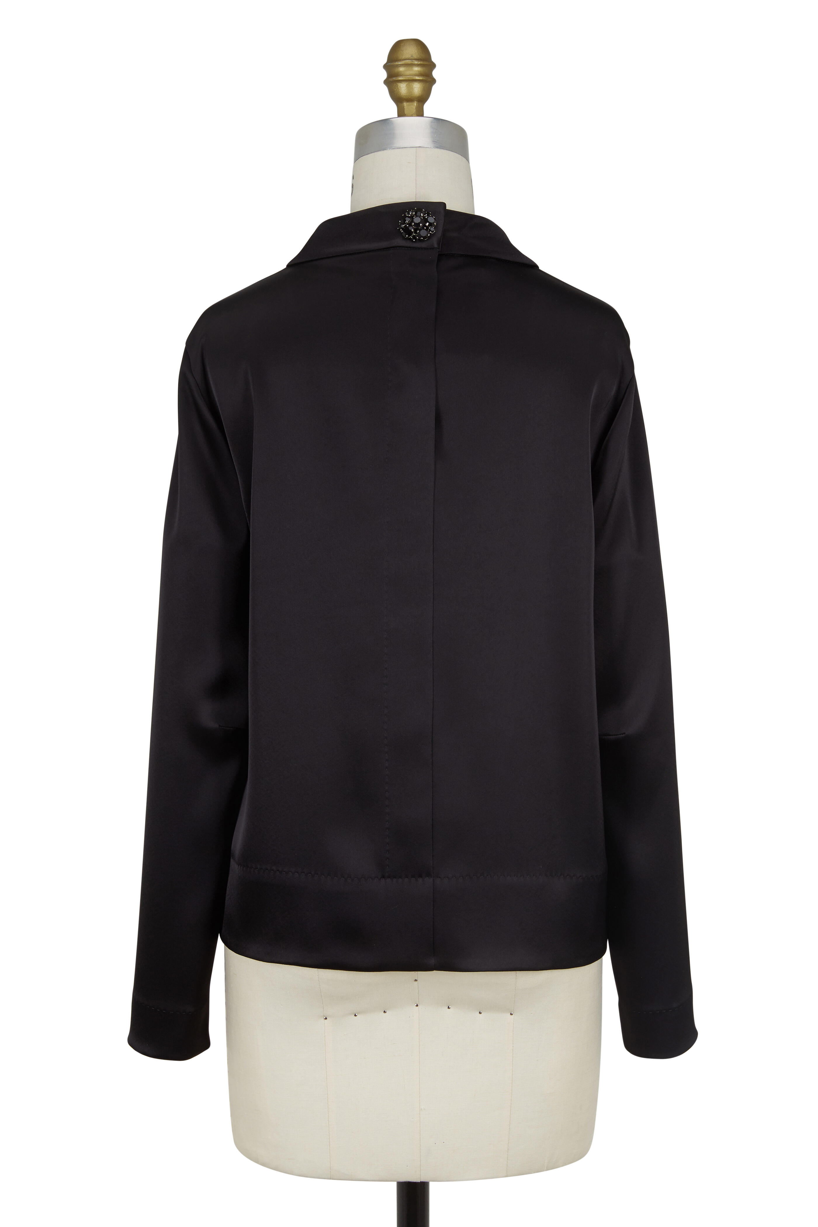 Escada - Black Satin Jeweled Blouse