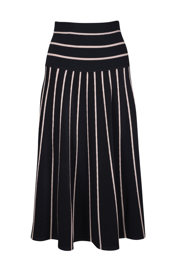 Zimmermann Crush Black & Cream Stripe Midi Skirt