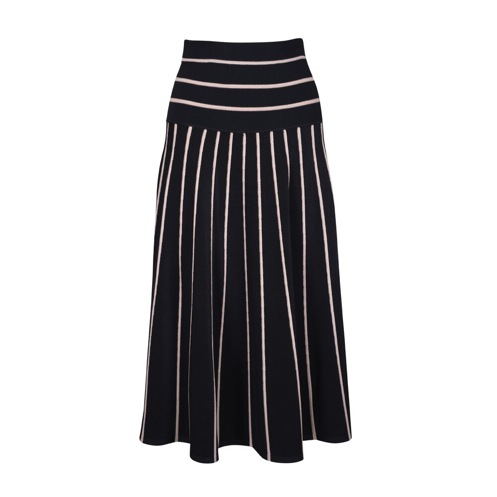 Zimmermann - Crush Black & Cream Stripe Midi Skirt
