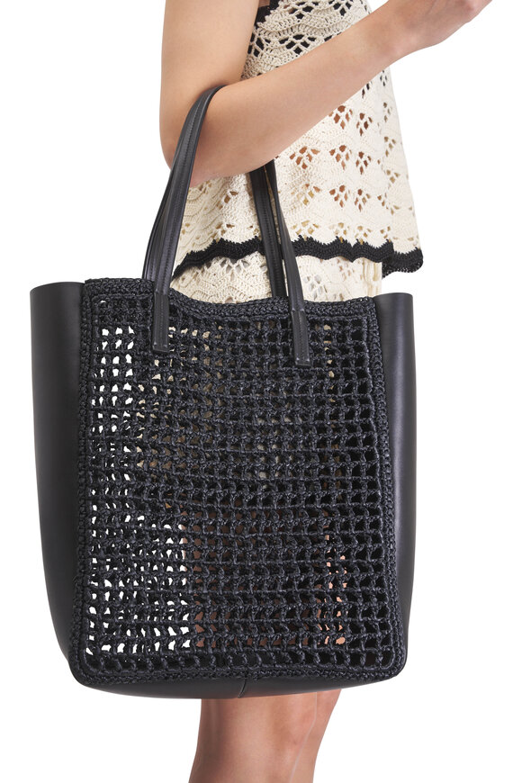 Khaite - Osa Black Raffia & Leather Medium Tote | Mitchell Stores