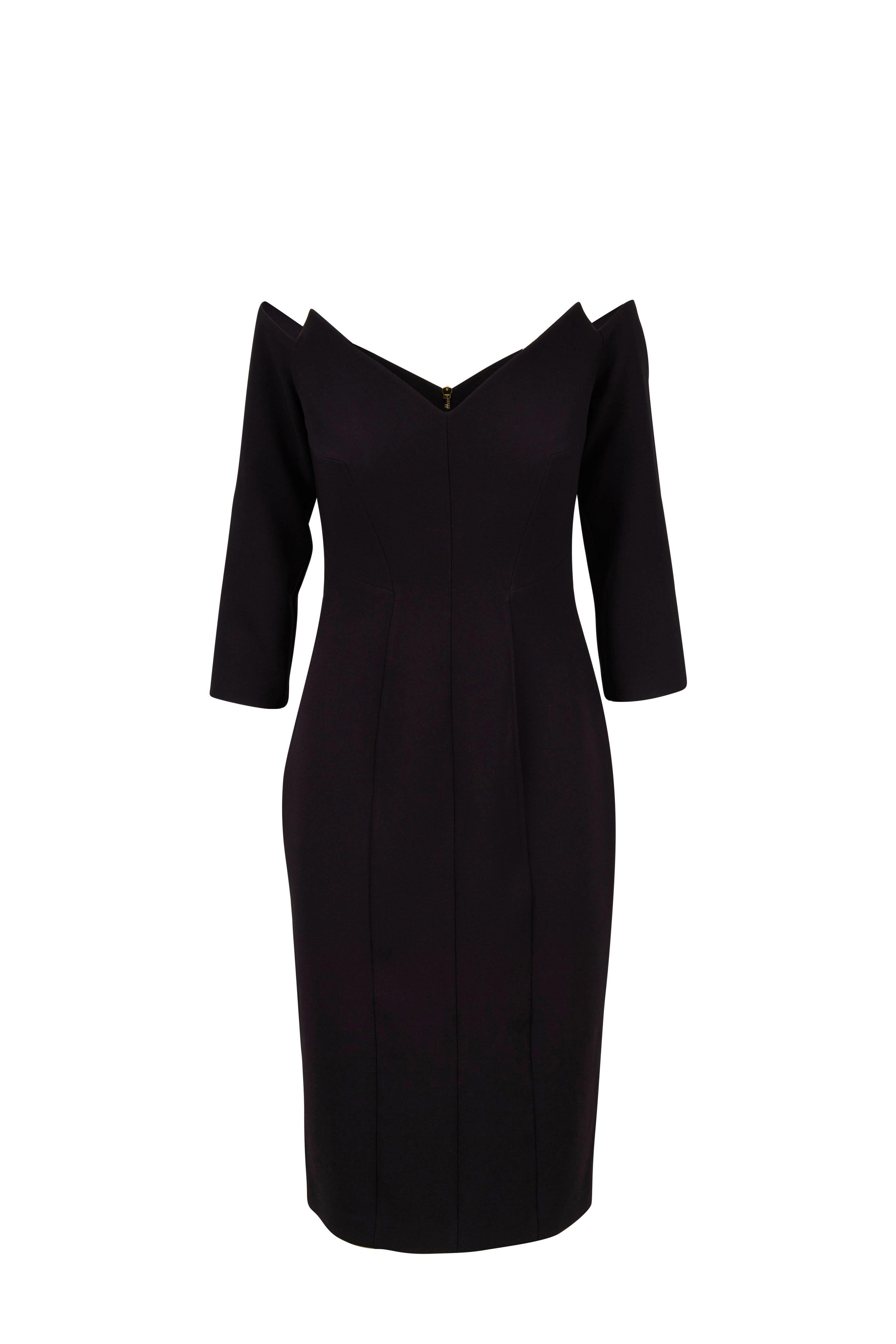 Safiyaa - Potala Black Heavy Crepe V-Neck Dress