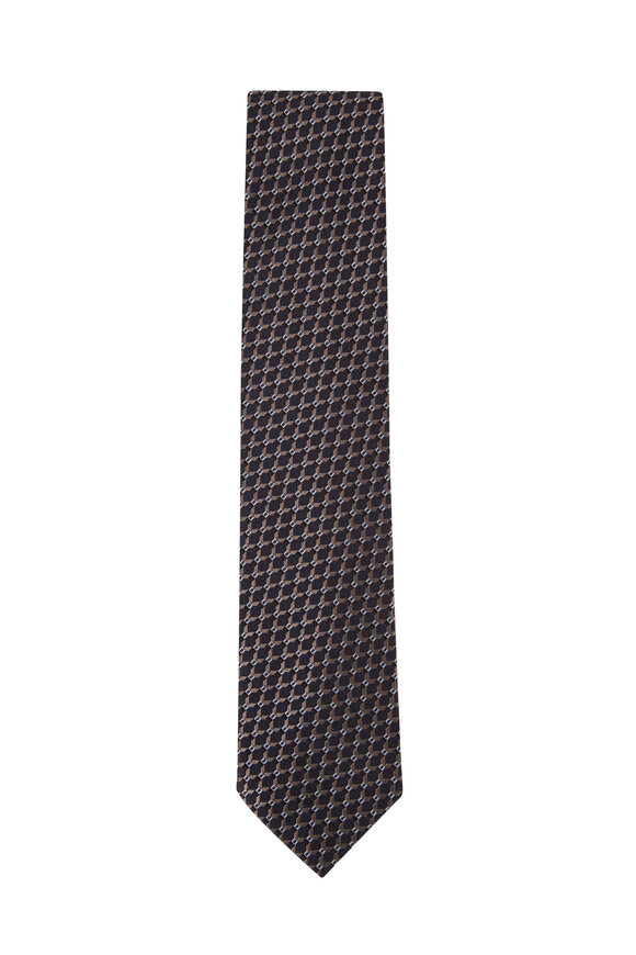 Brioni - Navy & Light Brown Net Pattern Silk Necktie