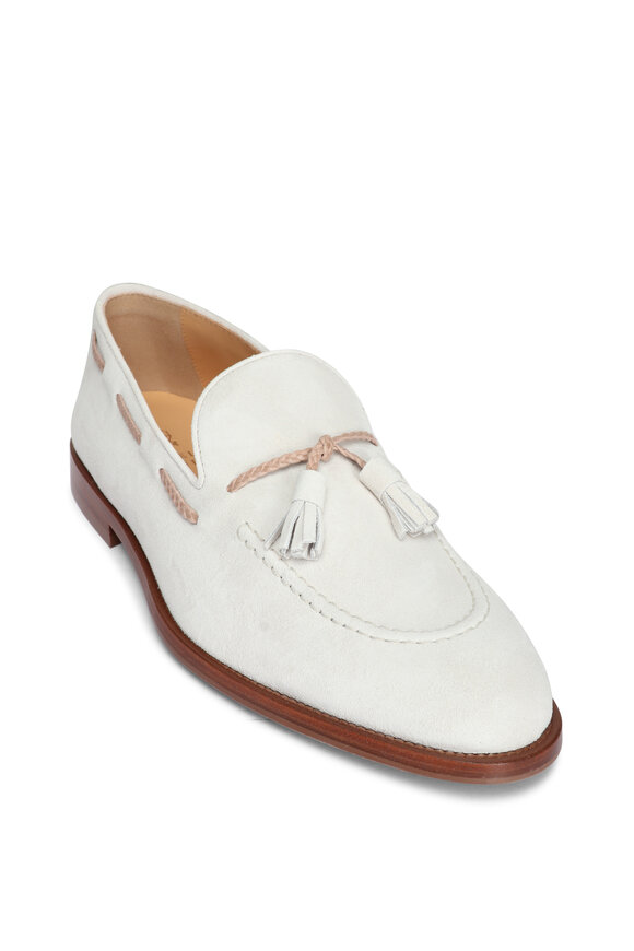 Brunello Cucinelli White Suede Tassel Loafer