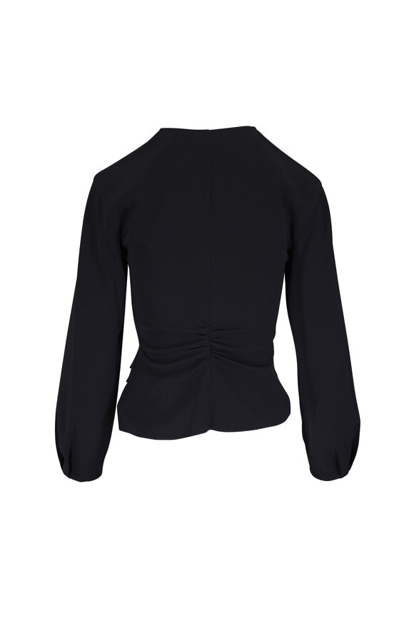 Veronica Beard Drew Black Crepe Faux Wrap Brooch Top - view 2