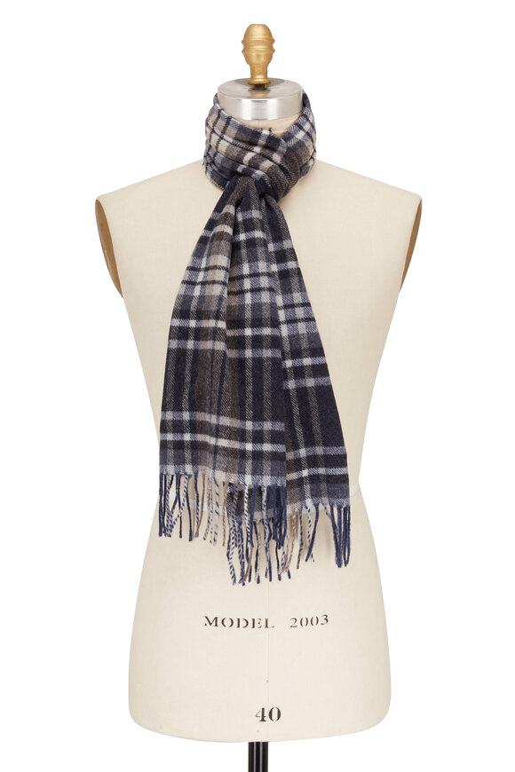 Eton - Navy Tartan Check Wool Scarf