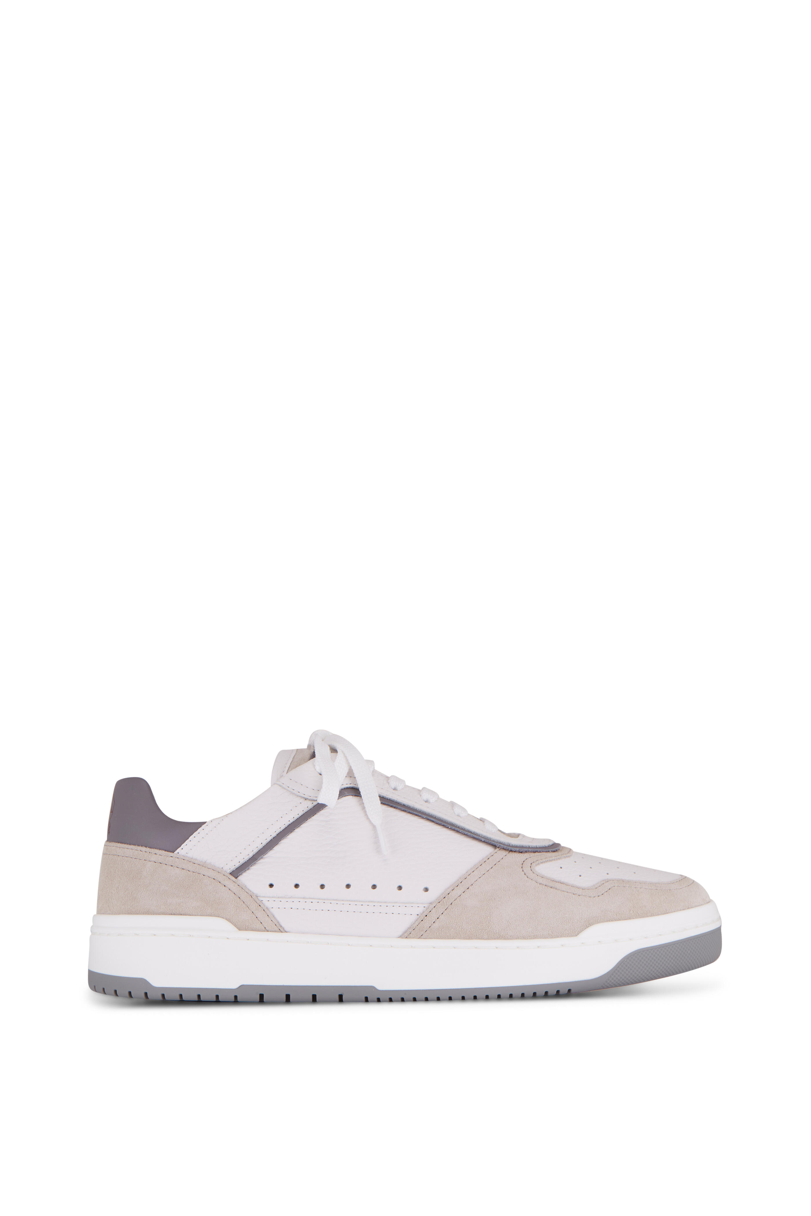 Brunello Cucinelli - White & Gray Calfskin & Suede Sneaker