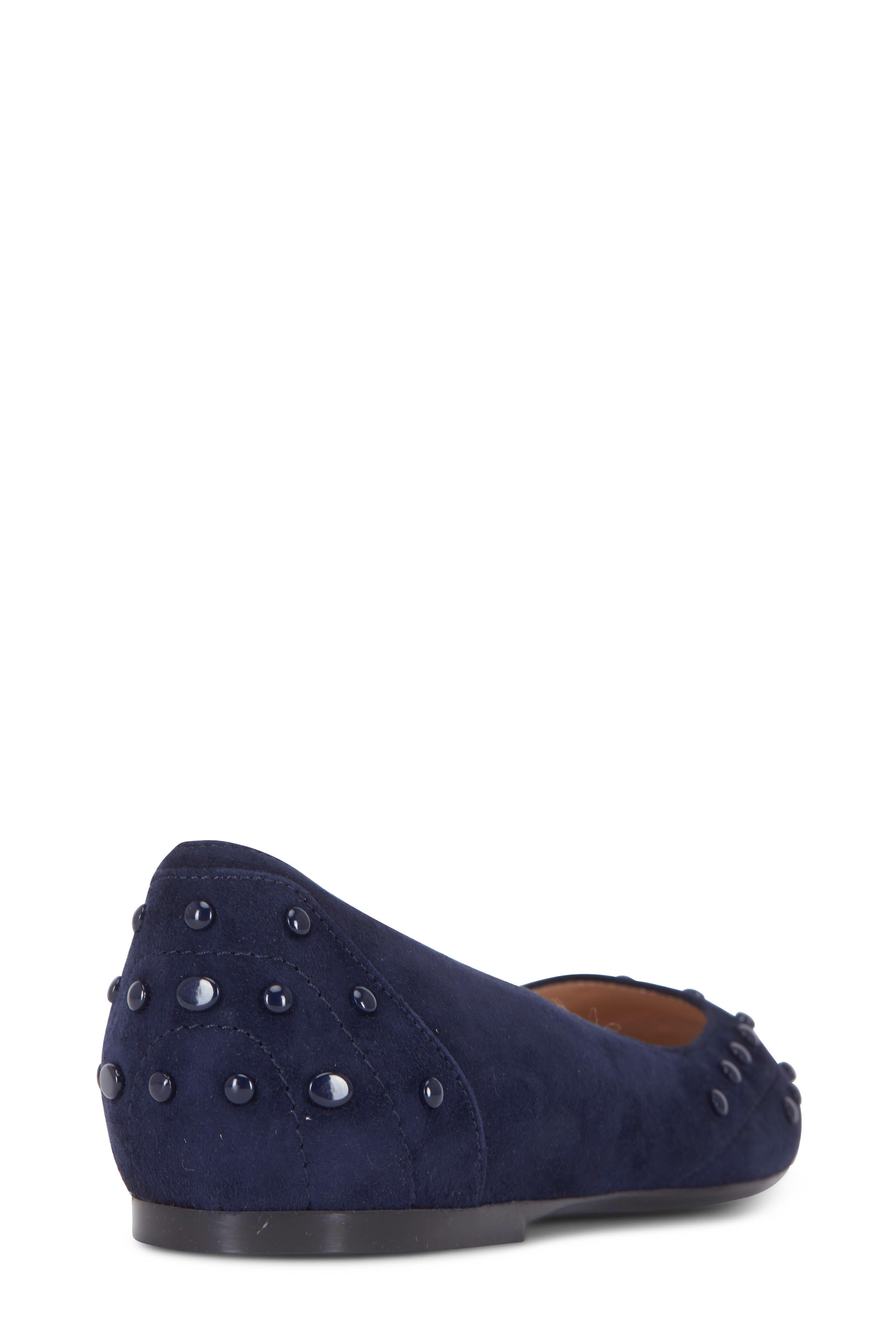 Tod's - Navy Blue Suede Studded Ballet Flat