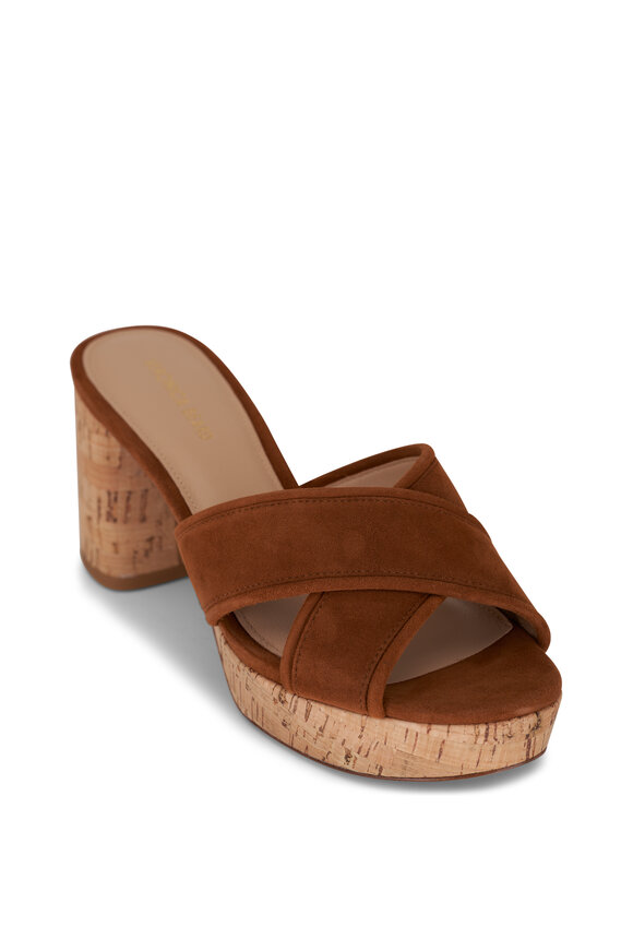 Veronica Beard Dory Caramel Criss-Cross Cork Sandal, 80mm 