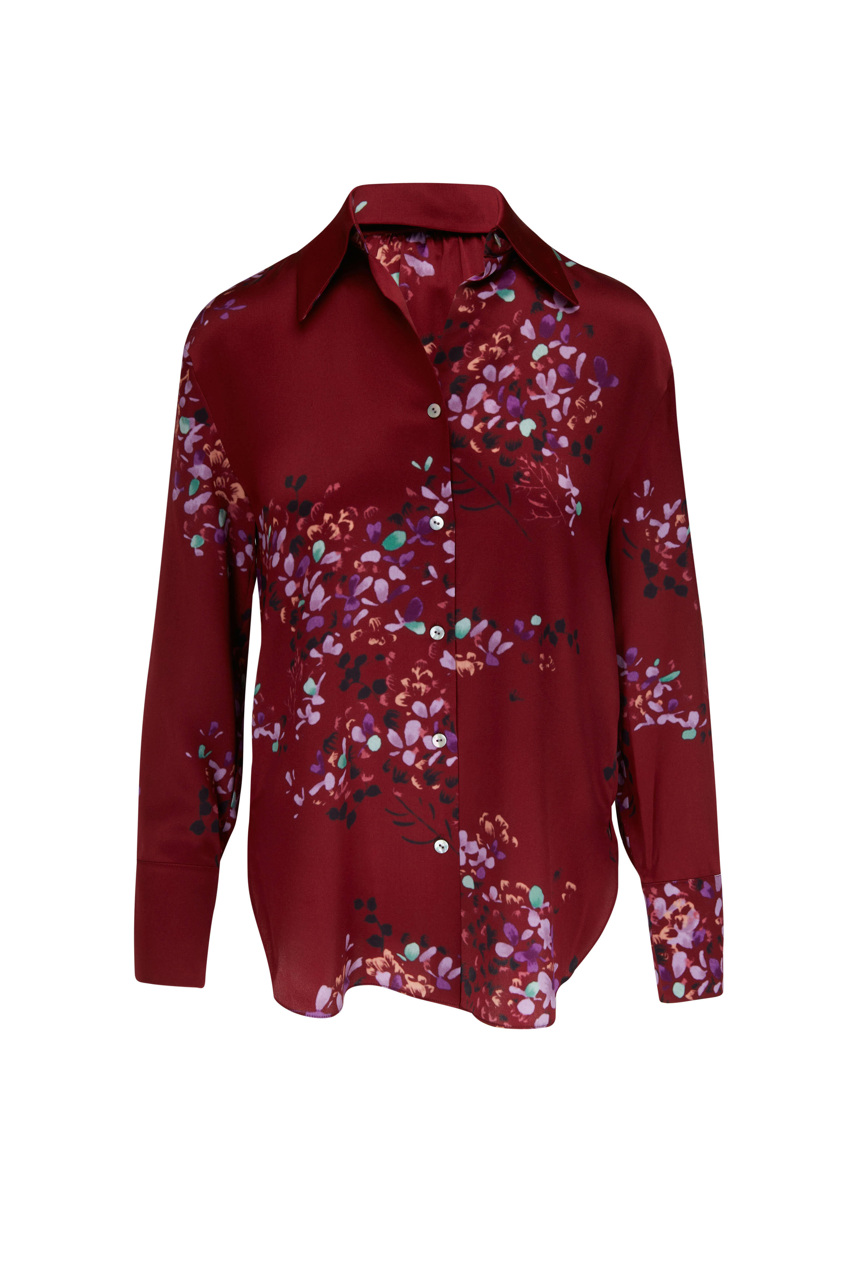 Vince Dark Cinnamon Forsythia Floral Print Blouse